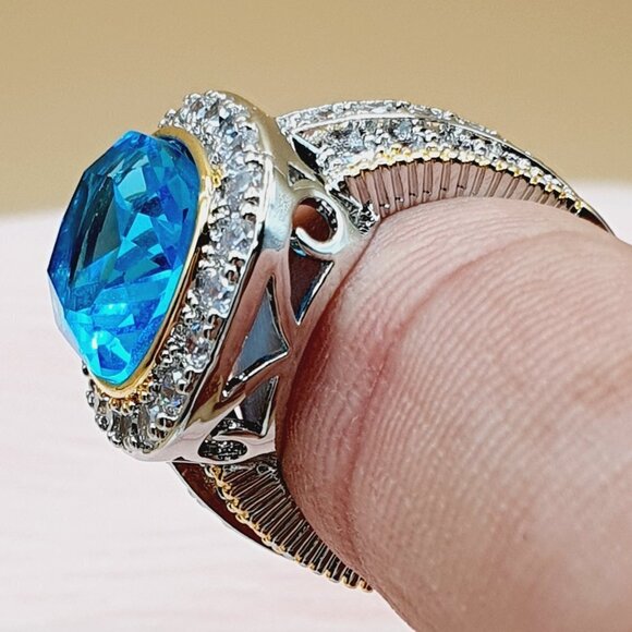 💎Noble Vintage Radiant Cut Blue Gemstone  Layer Rings for Women, INDN8450 - Picture 9 of 15
